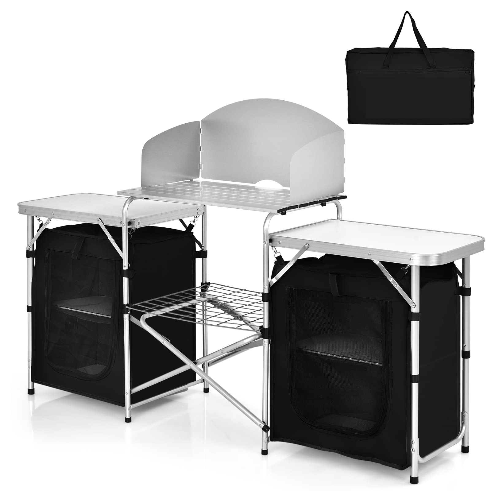 Tangkula Folding Camping Table, 2-Tier Aluminum Camping Kitchen Table